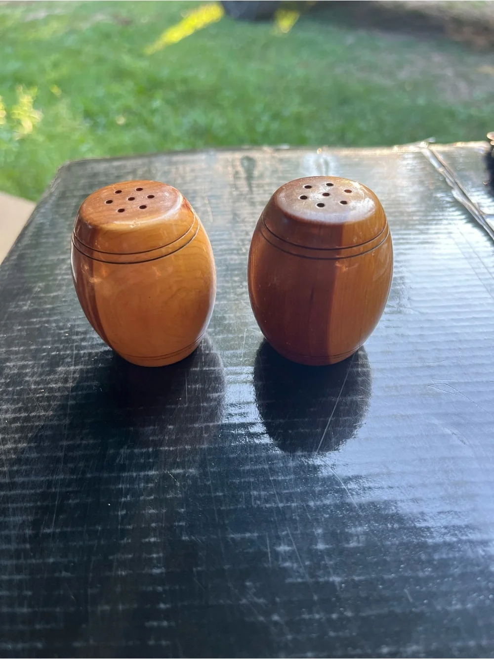Vintage Wooden Salt and Pepper Shaker Set - Two-Tone Brown